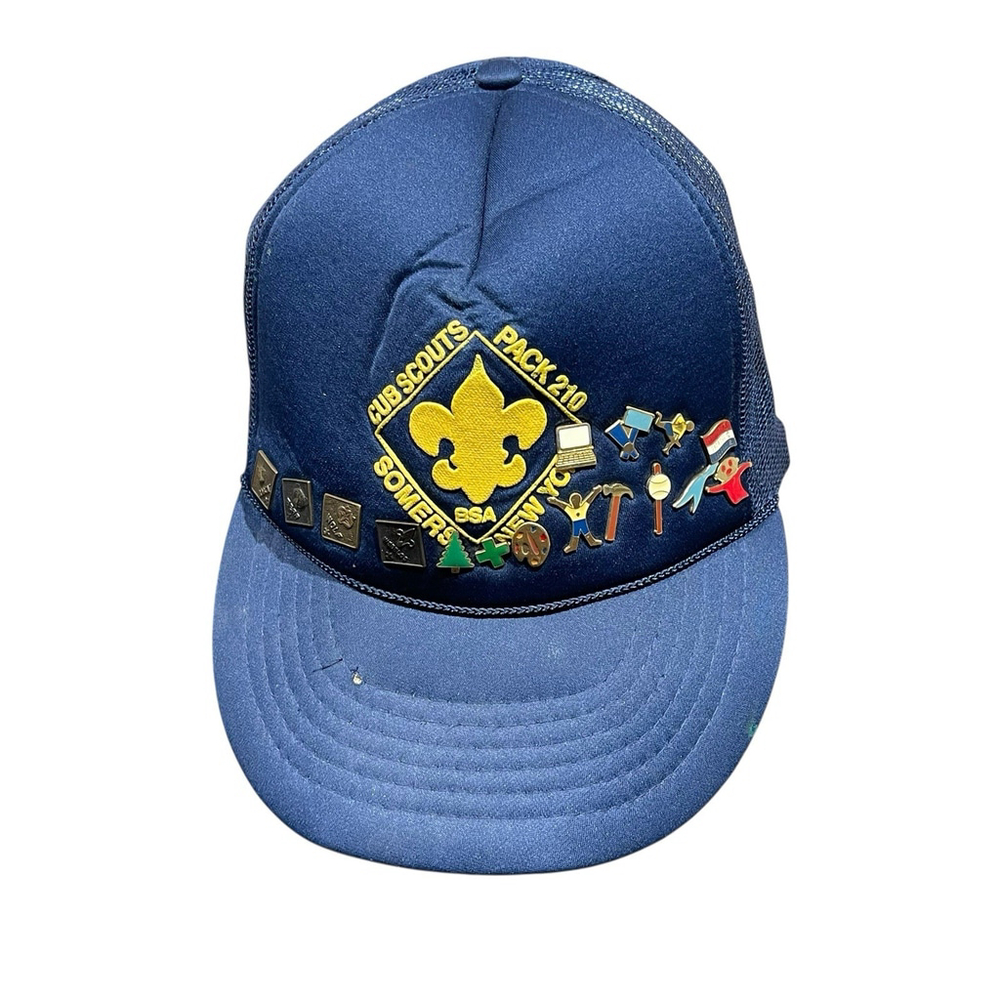 Vintage Cub Scouts Pack 210 Somers NY BSA Mesh Trucker Hat with Pins RARE READ